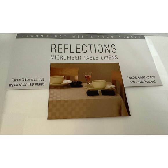 Reflections Microfiber Table Linens White Check  Tablecloth 60”  Round New - Picture 2 of 6